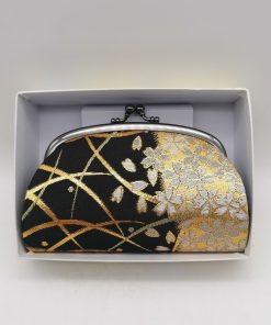 Portamonete artigianale da Kyoto L – Nero/oro con sakura